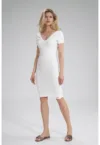 Rochie creion  M786 - alba - cu volane - din viscoza moale -