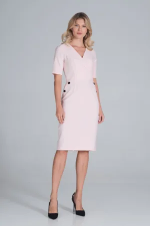 Rochie creion - M851 - roz - poliester - maneca scurta