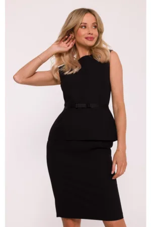 Rochie creion cu curea si basca - negru