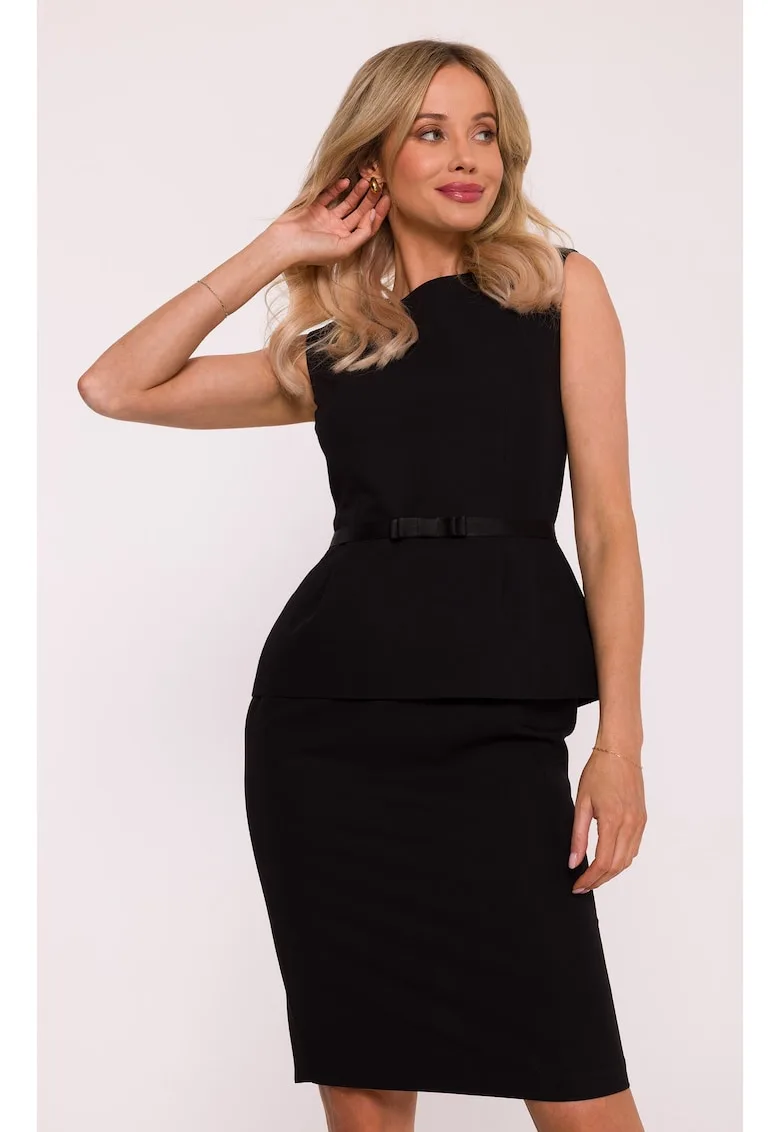 Rochie creion cu curea si basca - negru