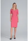 Rochie creion  maneca scurta - coral - poliester