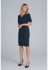 Rochie creion  model M851 - bleumarin - poliester - maneci scurte -