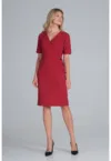 Rochie creion  rosu - maneca scurta - poliester -
