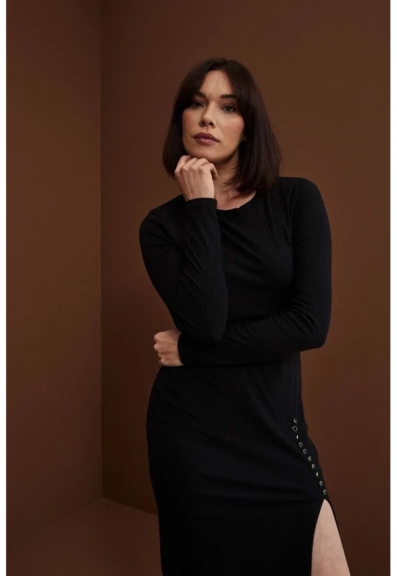 Rochie cu Dungi neagra - XS - cu maneci lungi si decolteu in V