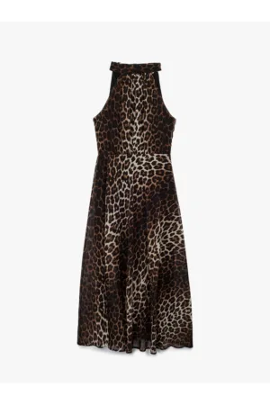 Rochie cu animal print cu decolteu halter