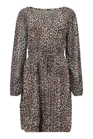 Rochie cu animal print si cordon - Negru - Bej - Maro fango -