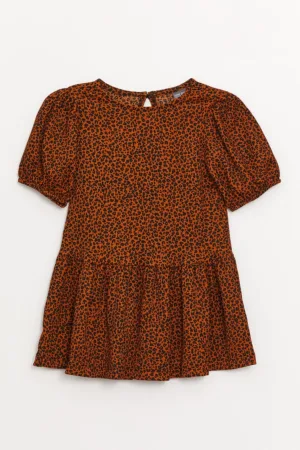 Rochie cu animal print si maneci bufante