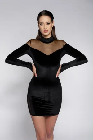 Rochie cu aspect catifelat si insertii semitransparente