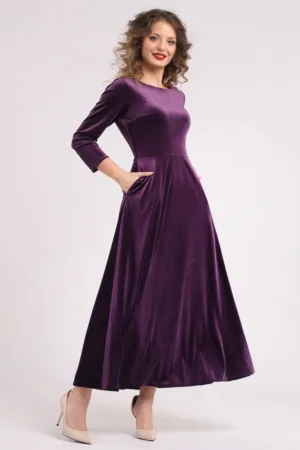 Rochie cu aspect de catifea si buzunare laterale