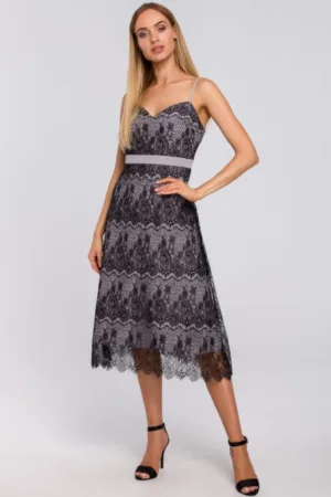 Rochie cu bretele din dantela taiata manual -