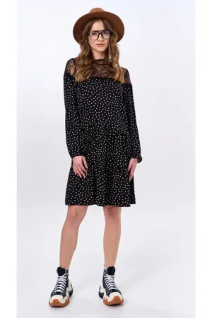 Rochie cu buline si insertii din dantela Shay