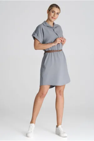Rochie cu centura - gri - poliester -