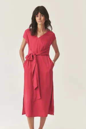 Rochie cu cordon asortat - buzunare laterale si decolteu in V