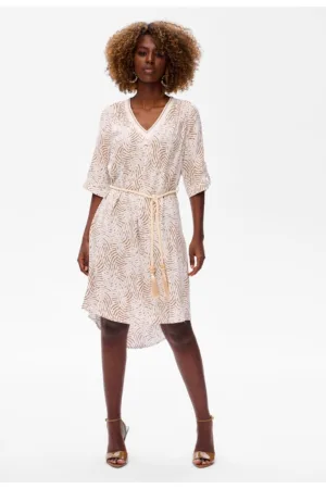 Rochie cu cordon si imprimeu abstract