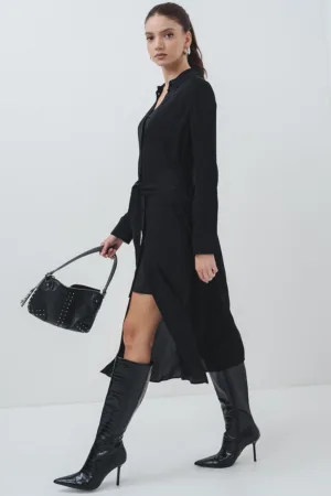 Rochie cu cordon si maneci lungi
