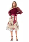 Rochie cu croiala in A - model floral si cordon in talie