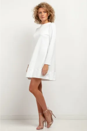 Rochie cu croiala in A si maneca lunga T378 alb