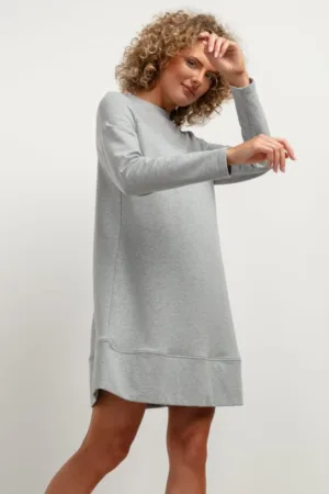 Rochie cu croiala in A si maneca lunga T378 gri deschis