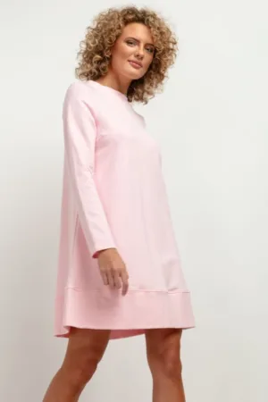Rochie cu croiala in A si maneca lunga T378 roz deschis