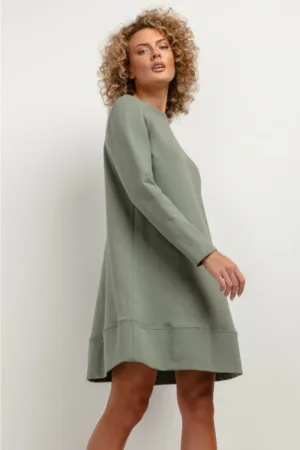 Rochie cu croiala in A si maneca lunga T378 verde