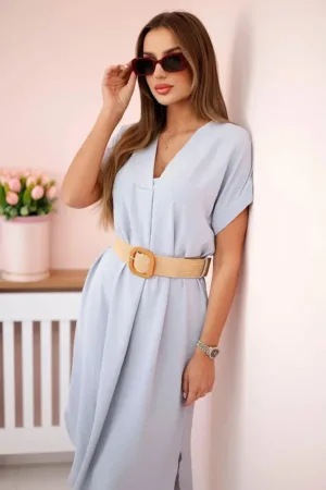 Rochie cu curea decorativa - gri - universala -