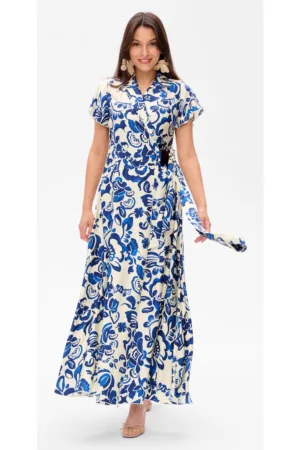 Rochie cu decolteu cache-coeur si motive florale Marla