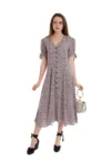 Rochie cu decolteu in V - nasturi si model floral Roza