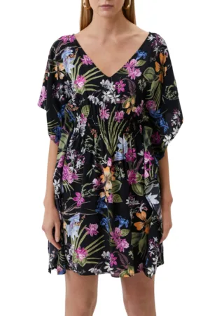 Rochie cu decolteu in V si imprimeu floral -