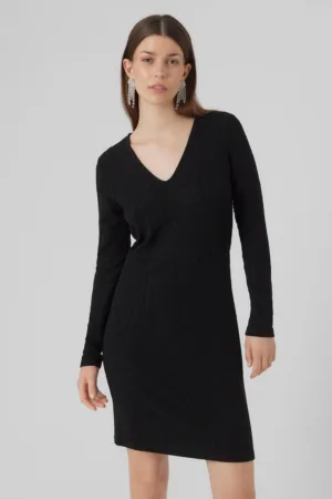 Rochie cu decolteu in V si insertii de lurex