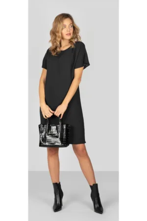 Rochie cu decolteu la baza gatului - Negru - 34