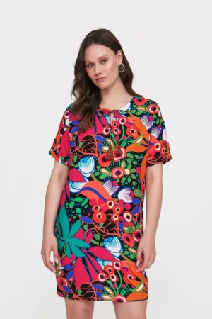 Rochie cu decolteu la baza gatului si imprimeu floral