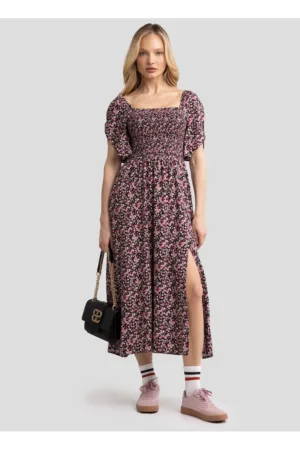 Rochie cu decolteu patrat si slit adanc Bler - Multicolor