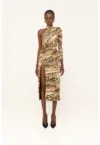 Rochie cu decolteu pe un umar - animal print si slit frontal