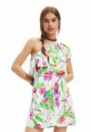 Rochie cu decolteu pe un umar si imprimeu floral