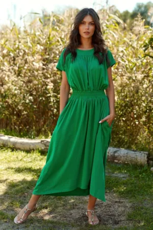 Rochie cu decolteu rotund si buzunare -