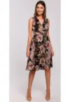 Rochie cu decolteu si model floral -  Poliester - Negru/Roz
