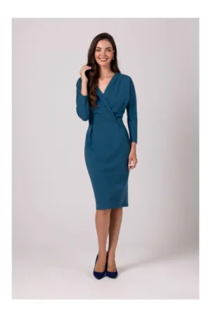 Rochie cu decolteu tip cache coeur - Albastru inchis -