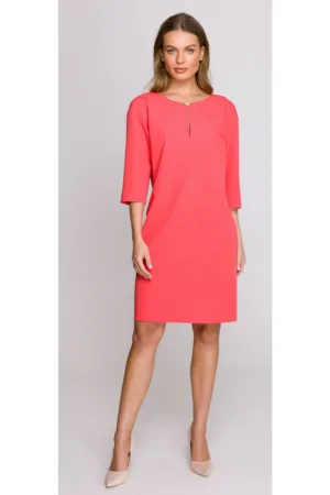 Rochie cu decupaj in forma de lacrima la decolteu - Roz -