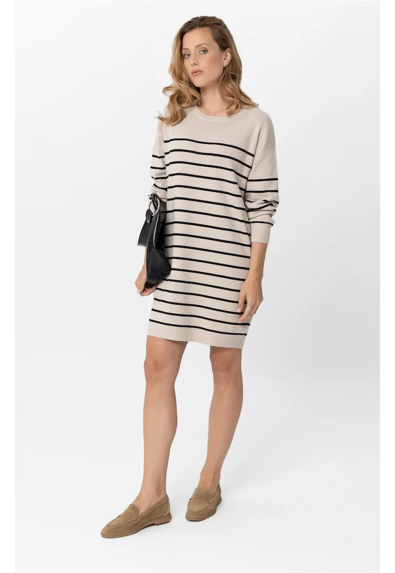 Rochie cu dungi G-Senti - tricot - bej - maneca lunga