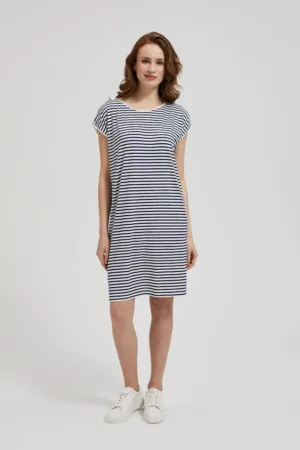 Rochie cu dungi pana la genunchi alba si albastra