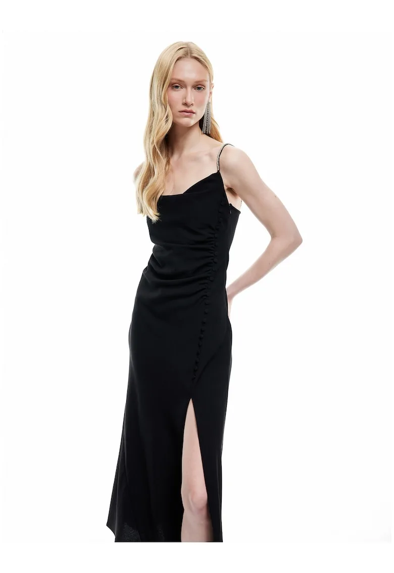 Rochie cu fronseuri si bretele cu strasuri