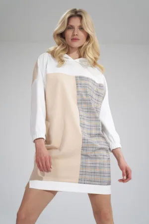 Rochie cu gluga - model abstract - poliester - multicolor -
