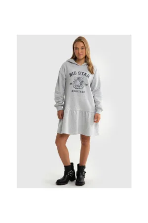 Rochie cu gluga si imprimeu logo - Gri