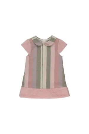 Rochie cu guler - Cotton Candy - Roz cu dungi - pentru fetite