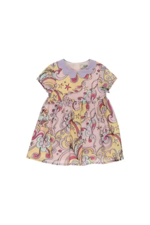 Rochie cu guler Mov si imprimeu multicolor - Star Light - Roz - pentru fetite