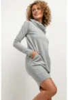 Rochie cu guler inalt si buzunare T376 gri deschis