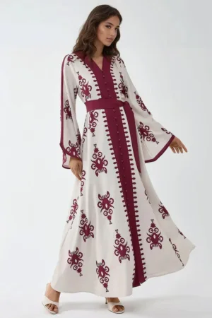 Rochie  cu guler rotund - detalii arcuite - textil