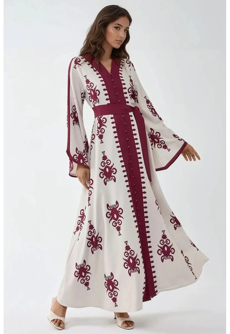 Rochie cu guler rotund - detalii arcuite - textil