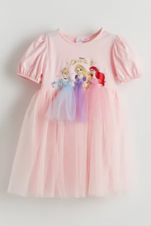 Rochie cu imprimeu Disney Princesses si insertie cu tul