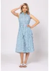 Rochie cu imprimeu - croiala in A si buzunare - Alb optic - Albastru petrol -